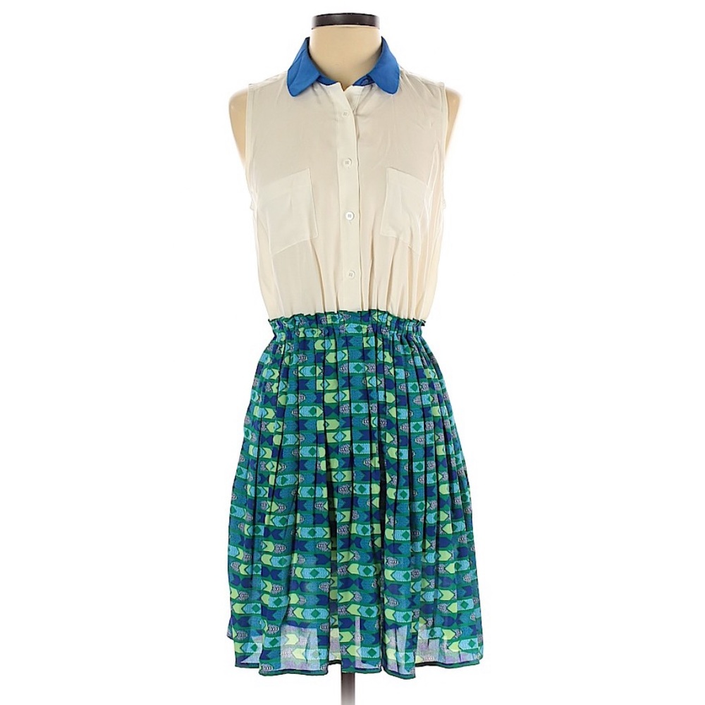 LIKE NEW S Sleeveless Collared Button Shirt Dress